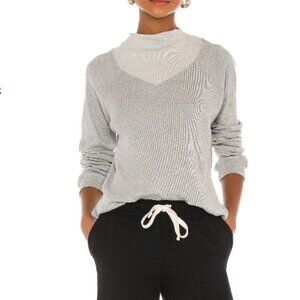Monrow Heather Pointelle Cowl Raglan Sweatshirt Grey